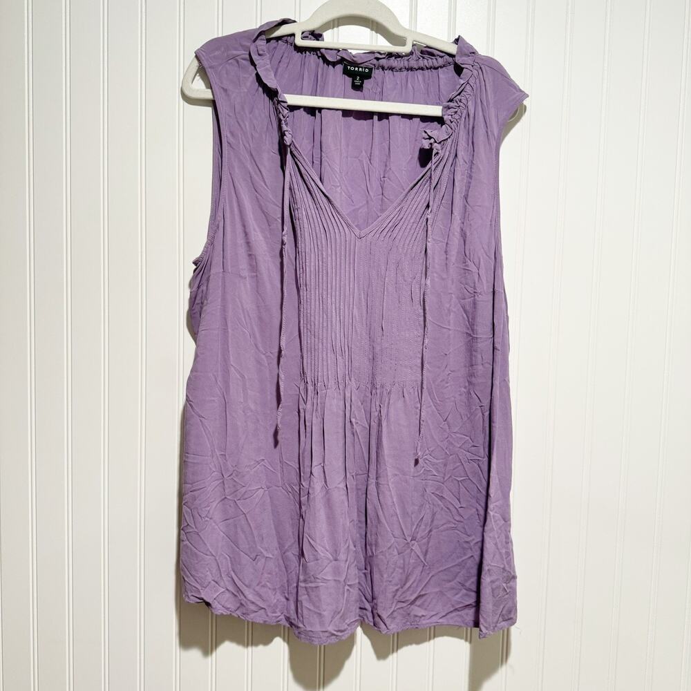 Torrid Purple Challis Pintucked Blouse Sleeveless Lightweight Springy Size 2X - Picture 2 of 6